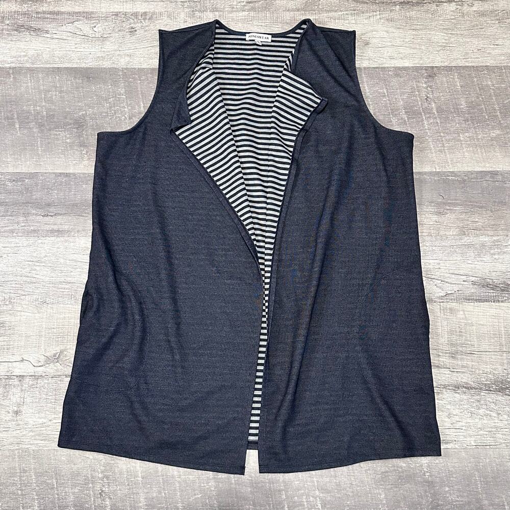 Jones Wear Open Front Cardigan Vest Womens 3X Navy Blue Draped Tunic Pockets